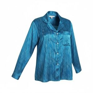Victoria's Secret Blue Animal Print Button Down Long Sleeve Top Small